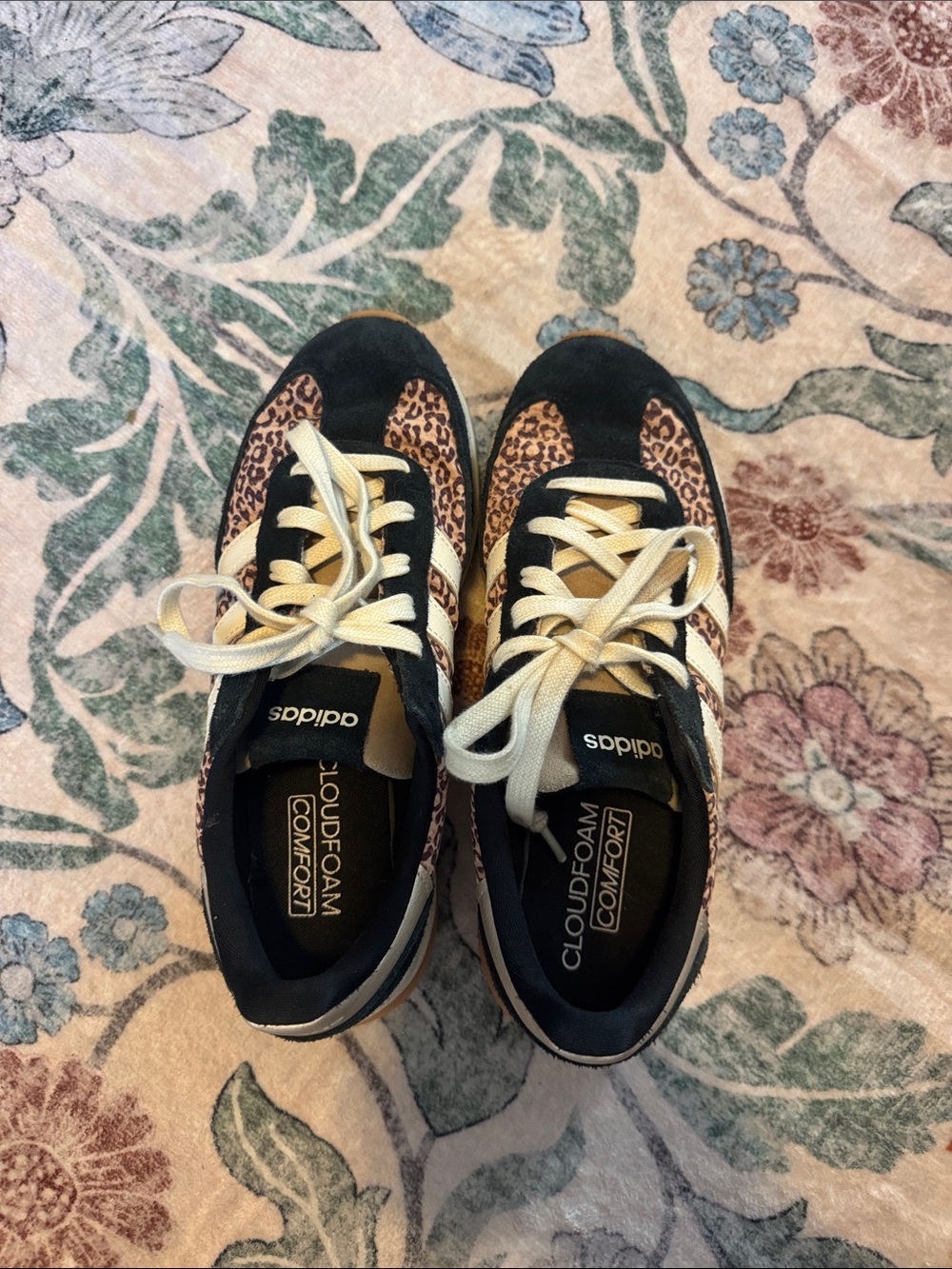 adidas Women’s Leopard Accent Cloudfoam Sneakers - Black, Tan & Cream